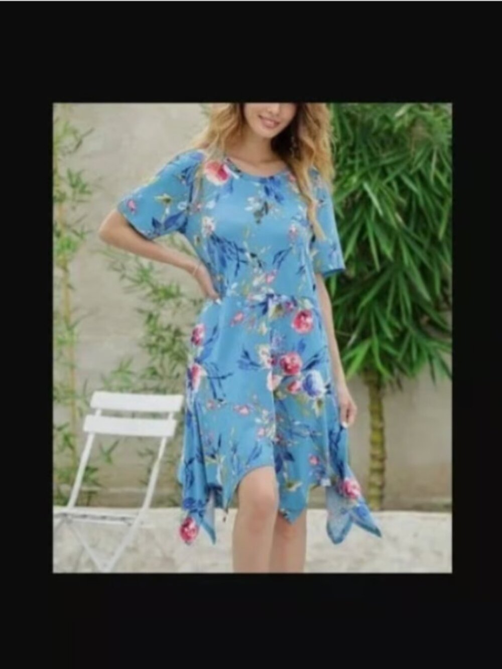 Z Avenue | Blue Floral Sidetail-Hem Swing Dress, Size 1XL